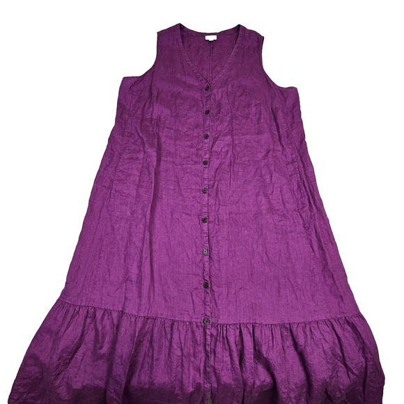 J.Jill 4X Love Linen Button Front Maxi Dress Purple Lagenlook Cottagecore V-Neck - Picture 16 of 16